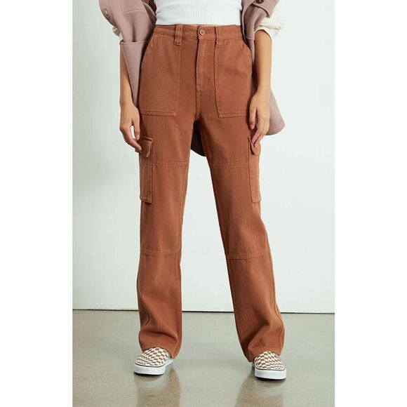 PacSun Cargo Skate Pants Women's 25 Brown High-Rise Relaxed Straight Utility NEW - Picture 1 of 14